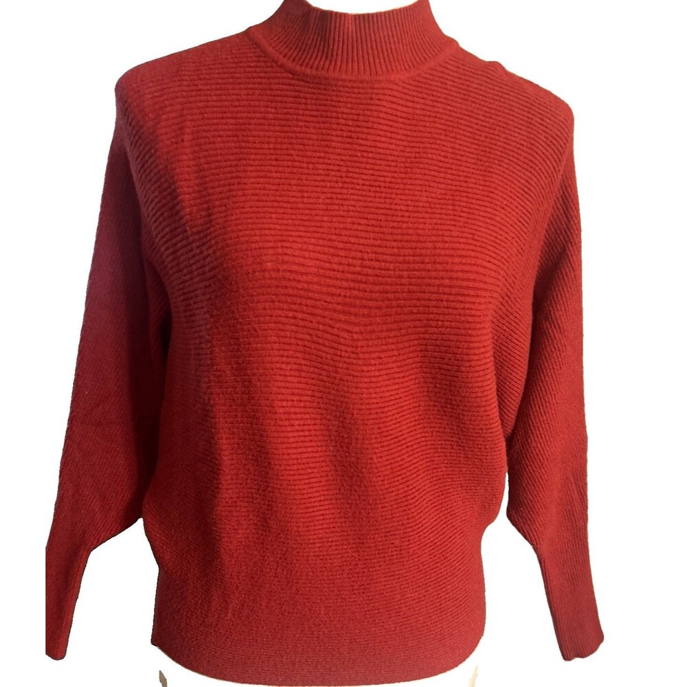 Philosophy Woman XS Red Dolman Sweater Ribbed Knit Batwing Mock Neck Pullover